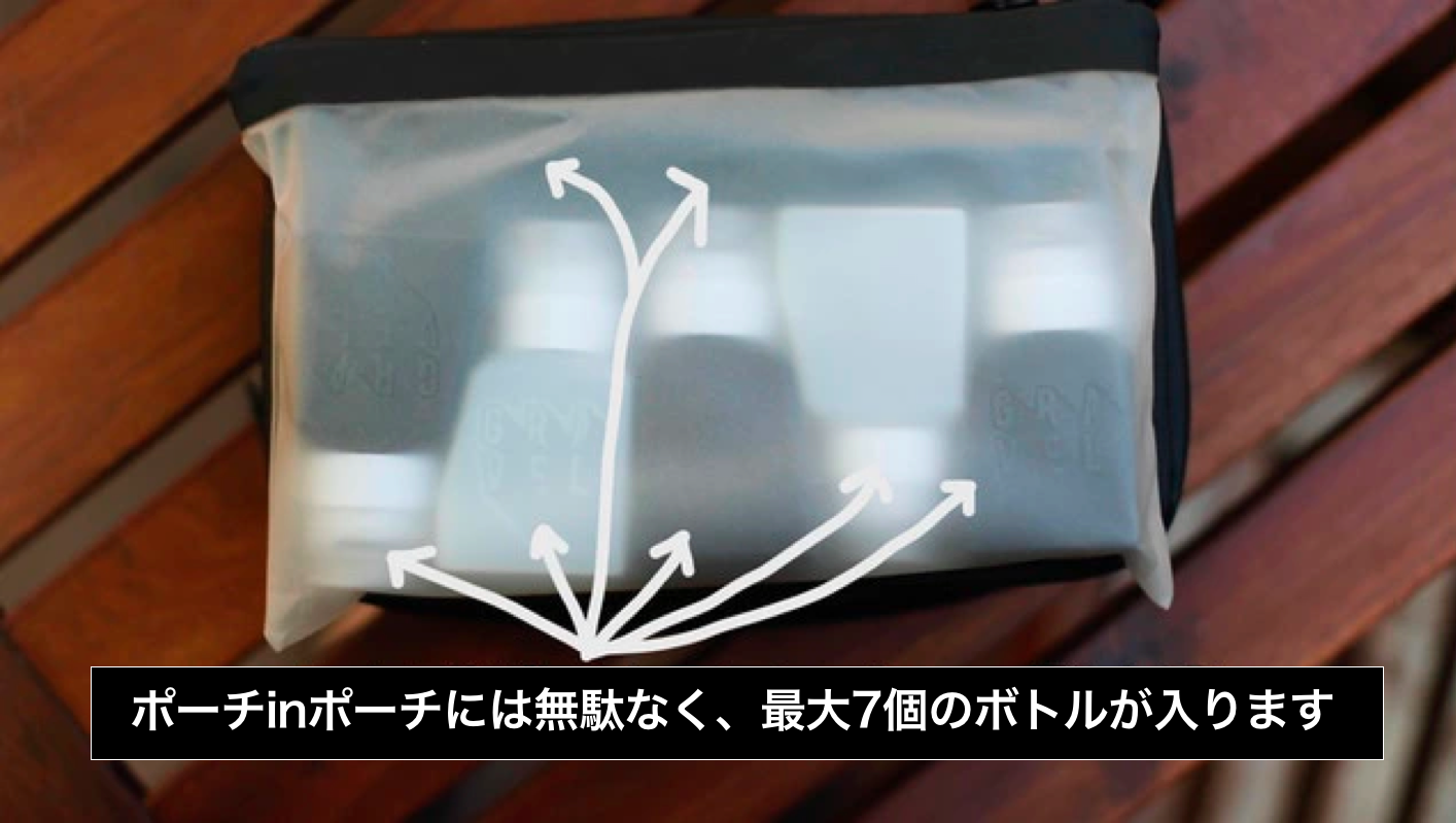 【セット】GRAVELトラベルポーチPLUSと専用ボトル4個